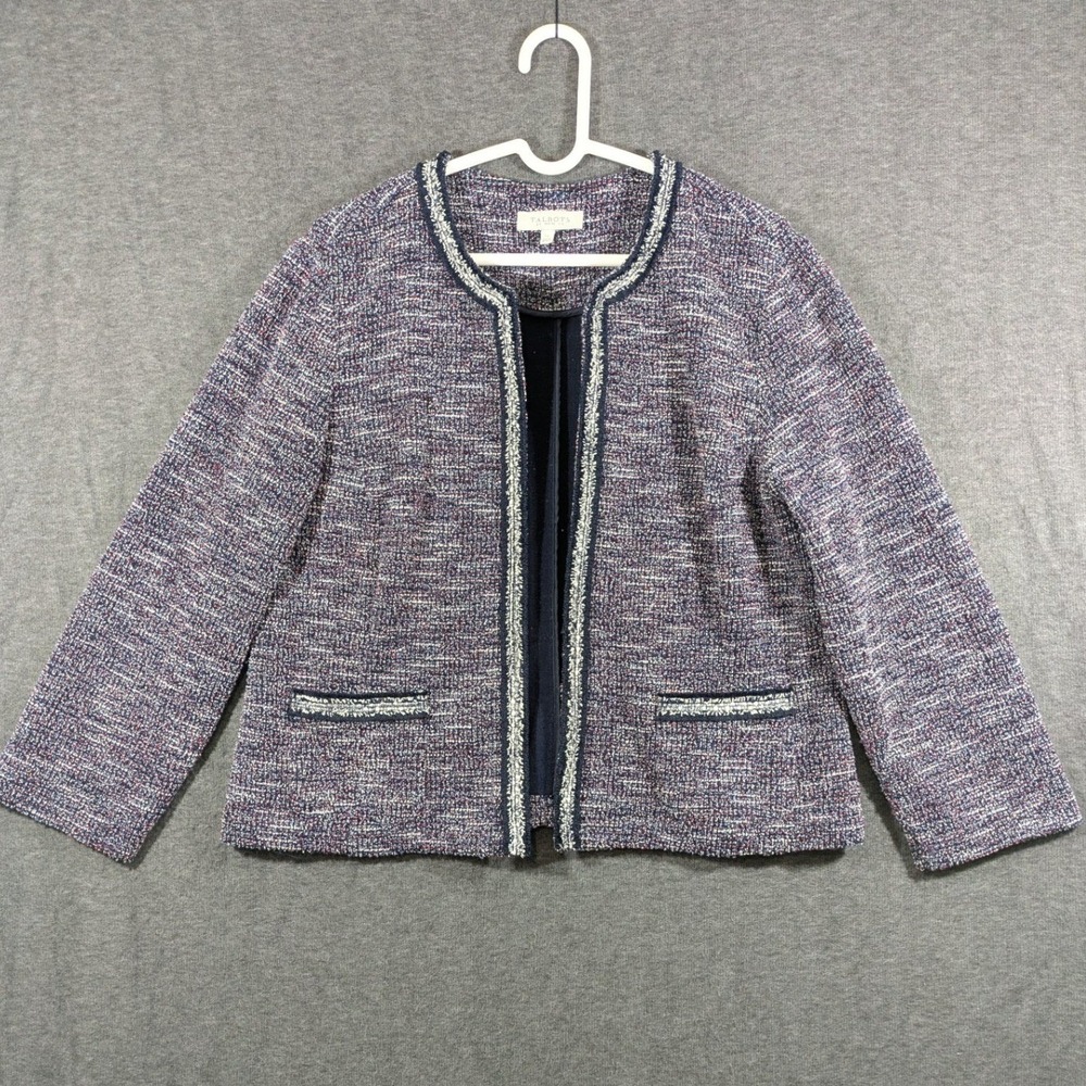 Talbots Womens‎ Red White Blue Knit Long Sleeve Open Cardigan Size Petite L